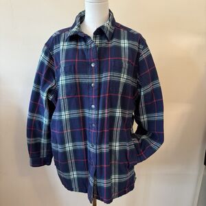 Duluth XL Flannel Shirt Jacket Blue Red Green Plaid Snap Button Pockets